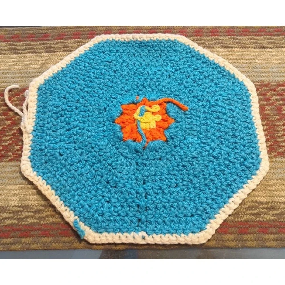 Vintage Crochet Tabletop Colorful Counter Doile Trivet Handmade By Granny
